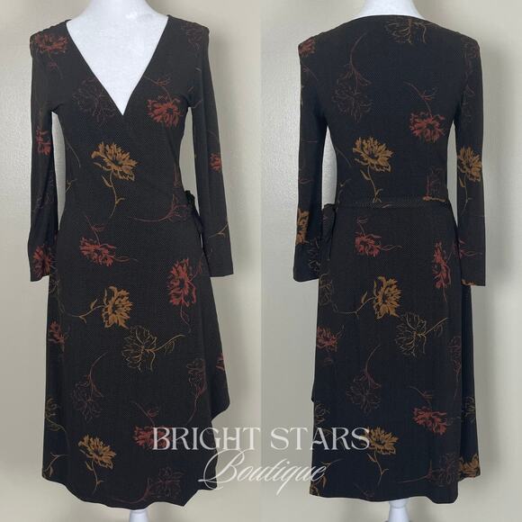 Rare Wrap Dress Alt ASO Lorelai Gilmore Girls Vintage Long Sleeve Brown Floral - Picture 5 of 11